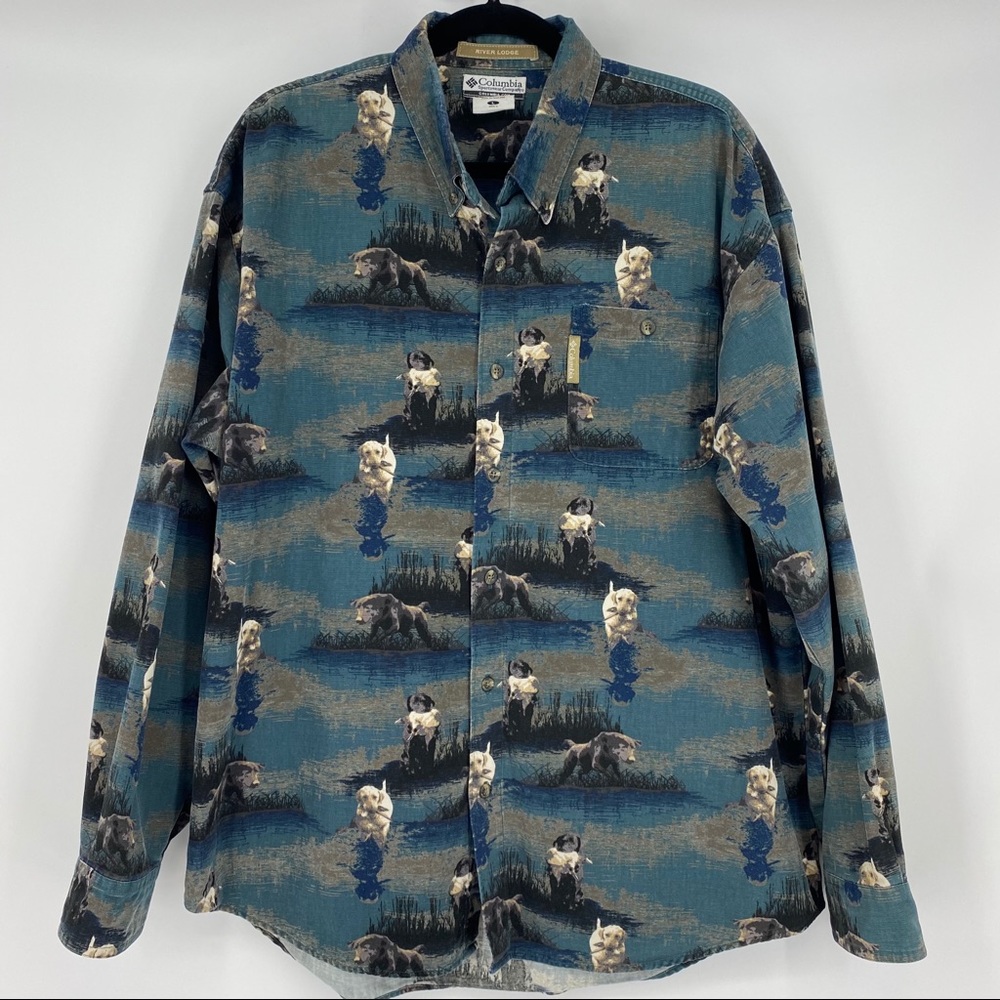 Vintage Columbia- River Lodge Labrador Print Button Down